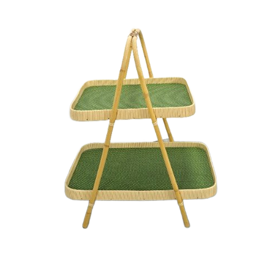 Rotan Dubbele Dienblad Met Groen Blad 1