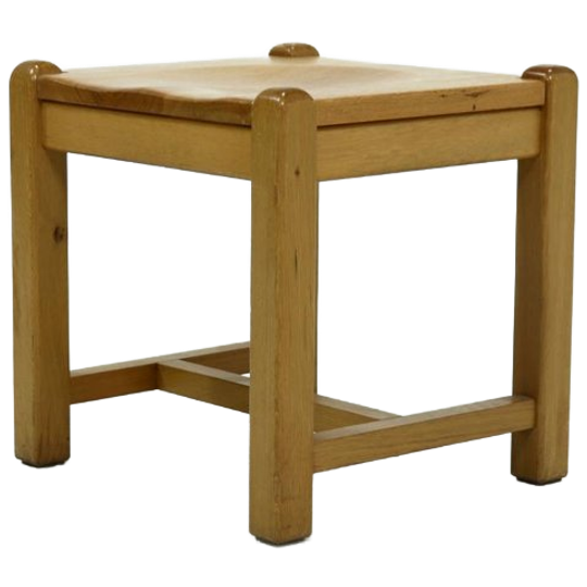 Solid Blonde Oak Cubic Stool With Carved Seat, 1970s 1