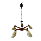Vintage Rockabilly Luster / Hanglamp Met Hout / Opaline thumbnail 1