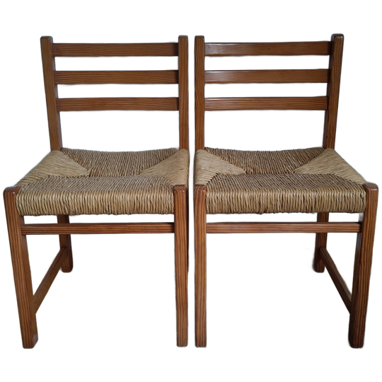 Jaren 70 Retro Stoelen Hout Met Biezen 1