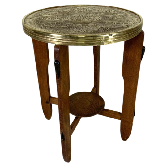 Amsterdamse School Tafeltje Met Messing Blad, Jaren 30 1