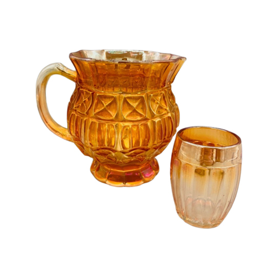 Franse Carnaval Iriserend Glas Waterkan En Glas Oranje 1