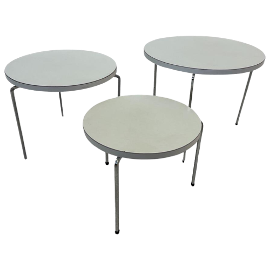 Vintage Set Van Drie Ronde Bijzettafeltjes Jaren 70 Design 1
