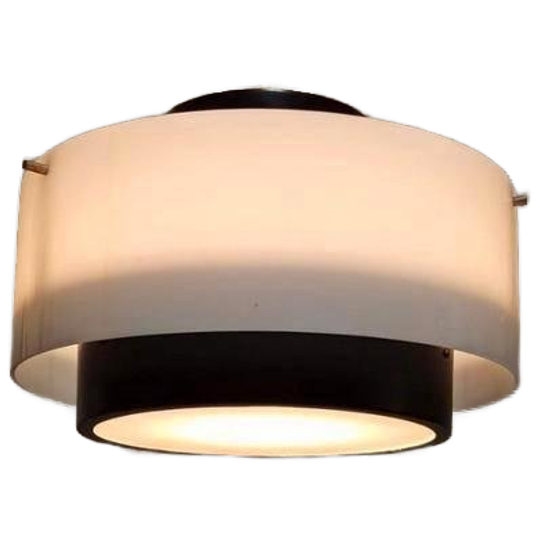 Vintage Mid Century Modern Hanglamp, Wit En Zwart 1