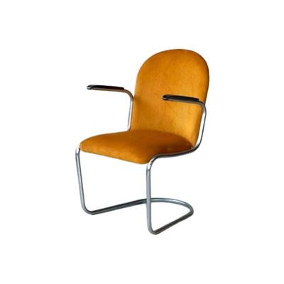 Gispen 413 Fauteuil Vintage Design Armstoel Geel Ribstof