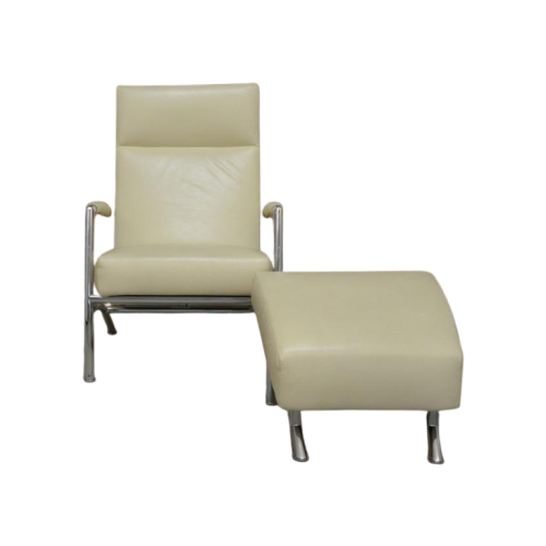 Zganieuw Witte Leren Leolux Helical Design Fauteuil + Poef