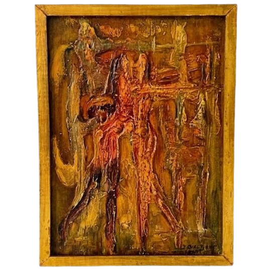 Abstract Olieverf Op Hout Impasto Schilderij J. Dieltjens 1960’s 1