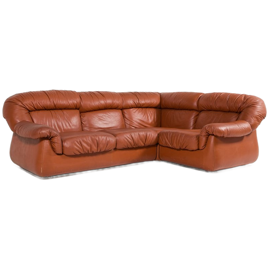 1970’s Vintage Italian Design Sectional Cognac Leather Sofa 1