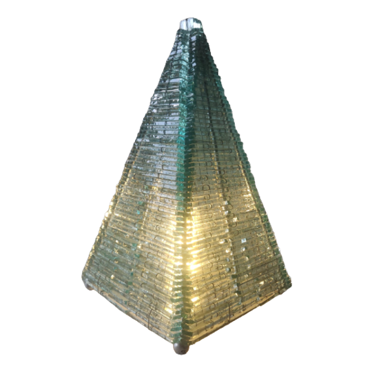 French Glass Pyramid Shaped Sculptured Table Lamp, 1970s 1