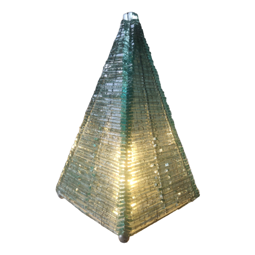 French Glass Pyramid Shaped Sculptured Table Lamp, 1970S