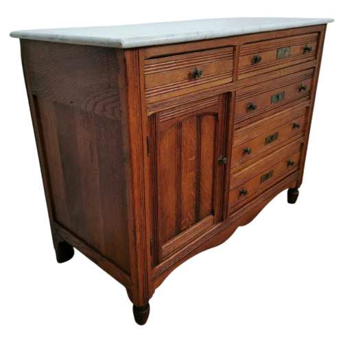 Vintage Frans Dressoir Commode, Ladekast Met Marmer Blad 804