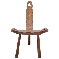 Vintage Brutalist Hout Driepoot Kruk Stoel Mid Century '60