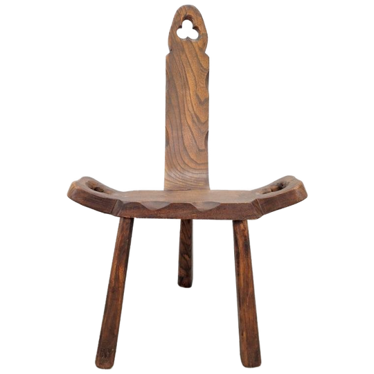 Vintage Brutalist Hout Driepoot Kruk Stoel Mid Century '60 1