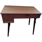 Vintage Houten Bureau Op Zwarte Poten Met Lade En Kastje thumbnail 1