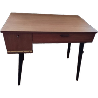 Vintage Houten Bureau Op Zwarte Poten Met Lade En Kastje