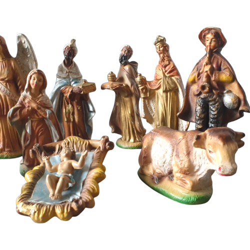 Grote Vintage Kerststal Figuren 10 Stuks Made In Italy