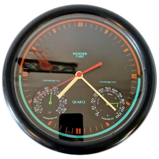 80's Vintage Klok Met Hygrometer En Thermometer Klok 1