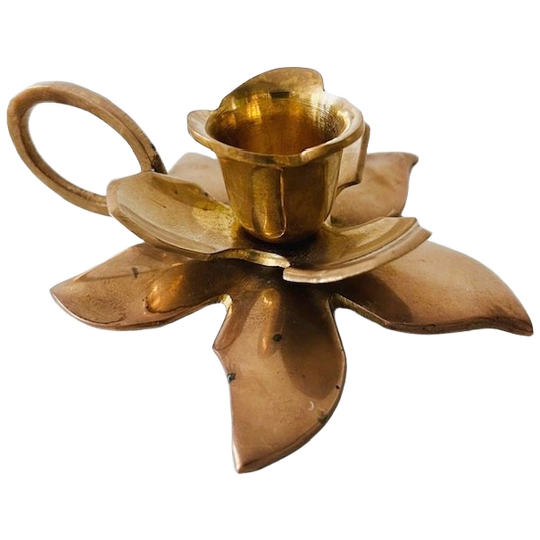 Vintage Messing Bloem Kandelaar Met Handvat 1960’s 1