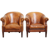 Comfortabele Set Van 2 Clubfauteuils Gemaakt Van Schapenleer Met Een Prachtige Kleurstelling