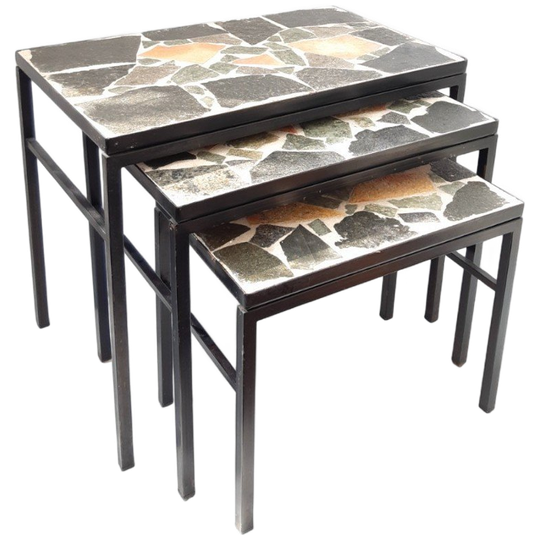 Mid Century Design Marmer Mozaïek Mimiset, Metalen Onderstel 1