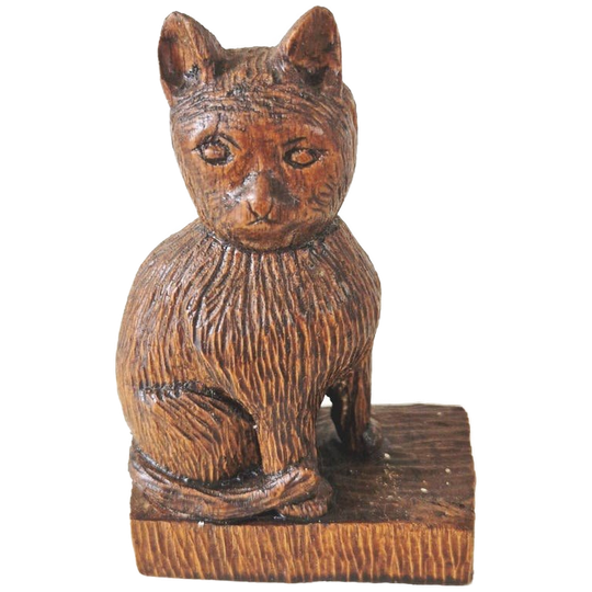 Vintage Of Antiek Houten Beeldje Housnijwerk Poes Kat 1