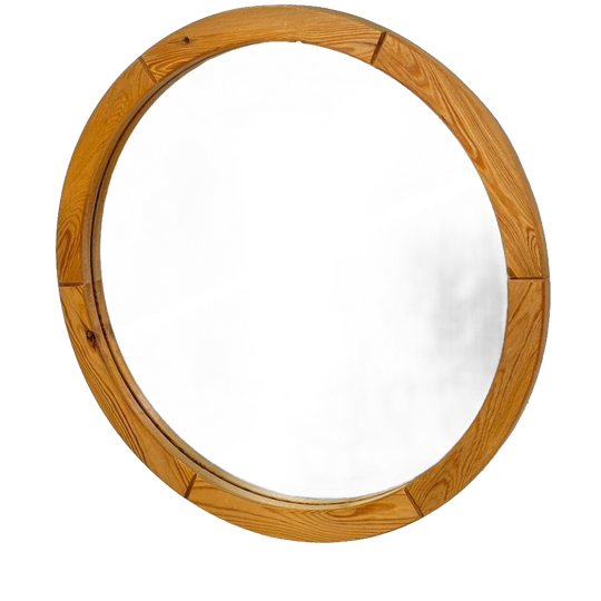 Vintage Jaren 70 Ronde Grenen Spiegel Zweeds Design 1