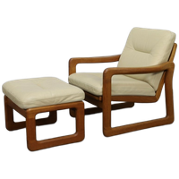 Lounge Chair With Ottoman In Leather By Poul Jeppesen For Holstebro Denmark, 1970S