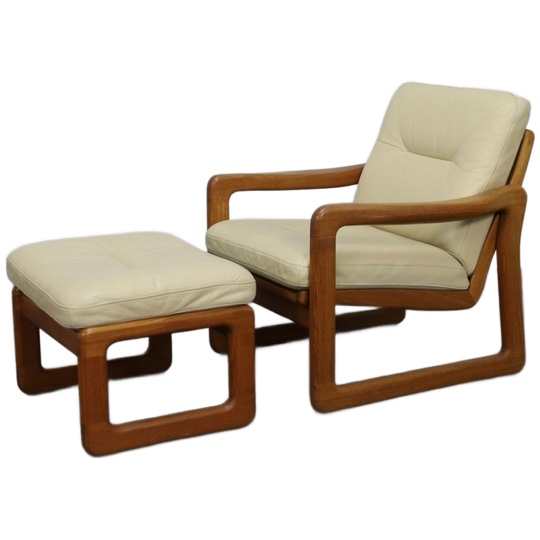 Lounge Chair With Ottoman In Leather By Poul Jeppesen For Holstebro Denmark, 1970S 1