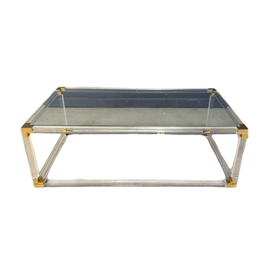 Brass And Lucite Coffee Table Attributed To Charles Hollis Jones, 1970s 1