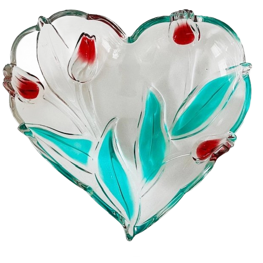 Vintage Nadine Germany Walther Glass 3d Tulpen Design Hartvormig Schaaltje Glas 1970’s 1