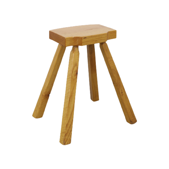 Vintage Low Stool In Wood, 1960s 1