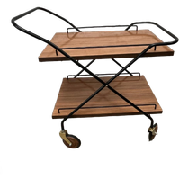 Vintage Serveerwagen, Barcart Zwartstaal Houtlook