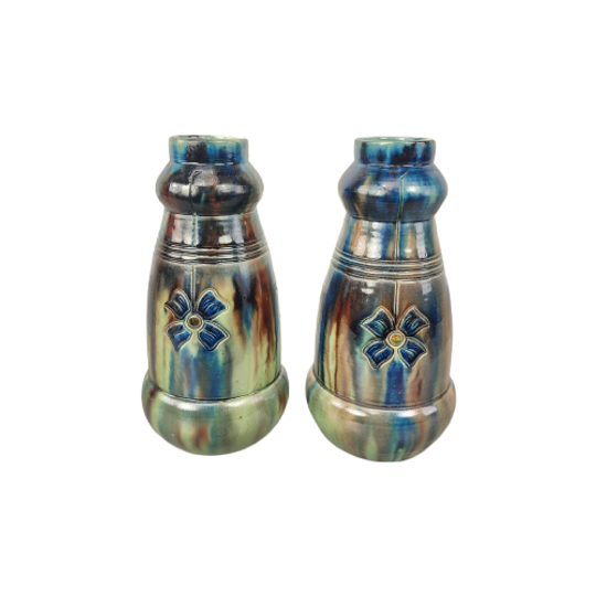 Duo Vaasjes In Vlaams Aardewerk 22,5cm 1