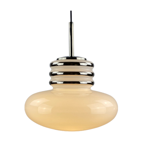 Mid-century White Glass And Chrome Pendant Lamp By Leclaire & Schäfer 1970 1