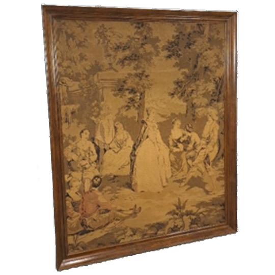 Vintage Doek Schilderij Met Houten Lijst, Wanddecoratie 1
