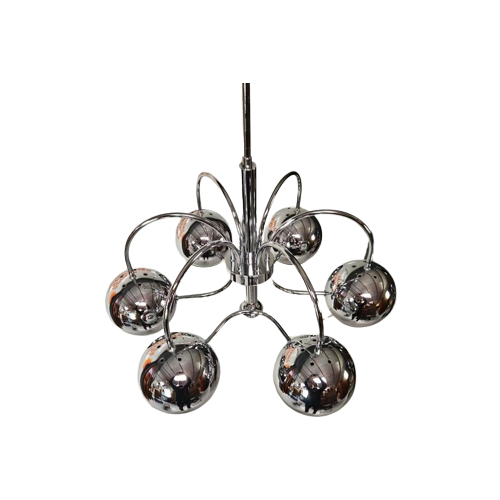 Vintage Hanglamp Chroom Bollen Italiaans