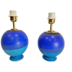 Set 2 Vintage Keramiek Tafellamp France Regency 1980 Blauw thumbnail 1
