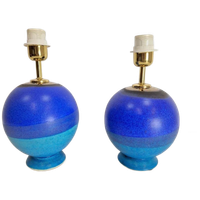 Set 2 Vintage Keramiek Tafellamp France Regency 1980 Blauw