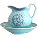 Prachtige Vintage Japanse Melkkannetje Met Schotel In Blauw Turquoise thumbnail 1