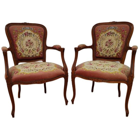 Brocante Gobelin Vintage Franse Louis Xv Stoelen Fauteuils 1
