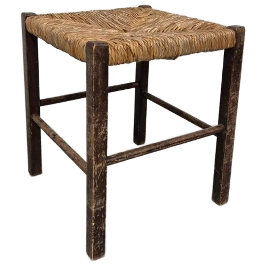 Vintage Kruk Met Biezen Zitting 1