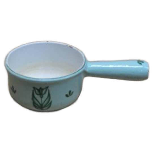 Vintage Dru Holland Geëmailleerde Gietijzeren Steelpan – Retro Verzamelobject Met Groen Tulpdecor 1