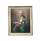Portret Van Een Meisje. Olieverf Op Doek. Gesigneerd En Gedateerd 1949. thumbnail 1