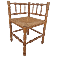 Mid Century Grenen Hoekstoel Met Biezen Zitting