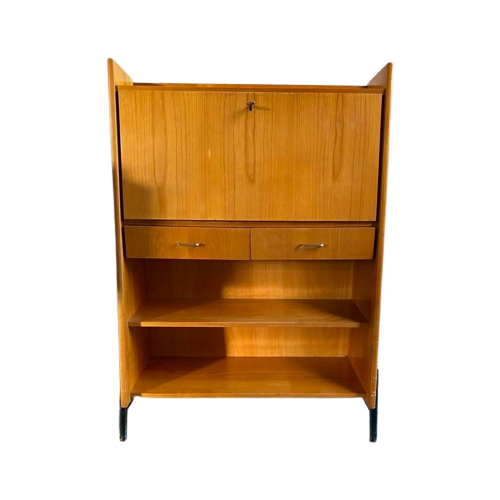 Beech Mid Century Secretaire / Klep-Kast