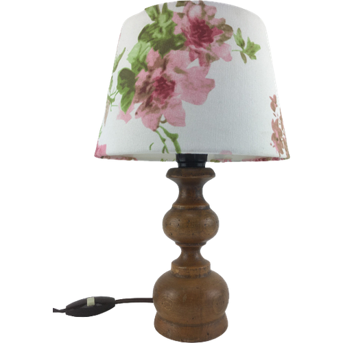 Vintage Houten Lampje Met Bloemetjes Kap