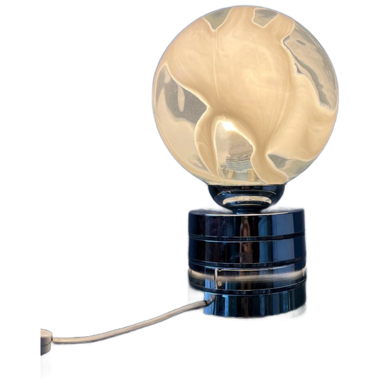 Vintage Mid Century Chromen Bureaulamp Met Glazen Bol 1