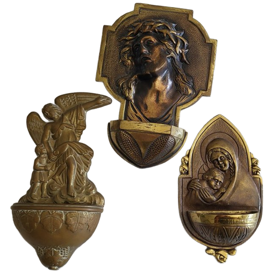 3 Vintage Koperen En Brons Wijwaterbakjes 1