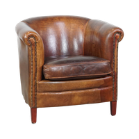 Tijdloze En Stoere Cognac-kleurige Schapenleren Clubfauteuil Met Een Correcte Afwerking