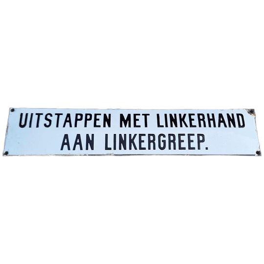 Antiek Zwart Wit Emaille Tekstbord. 1